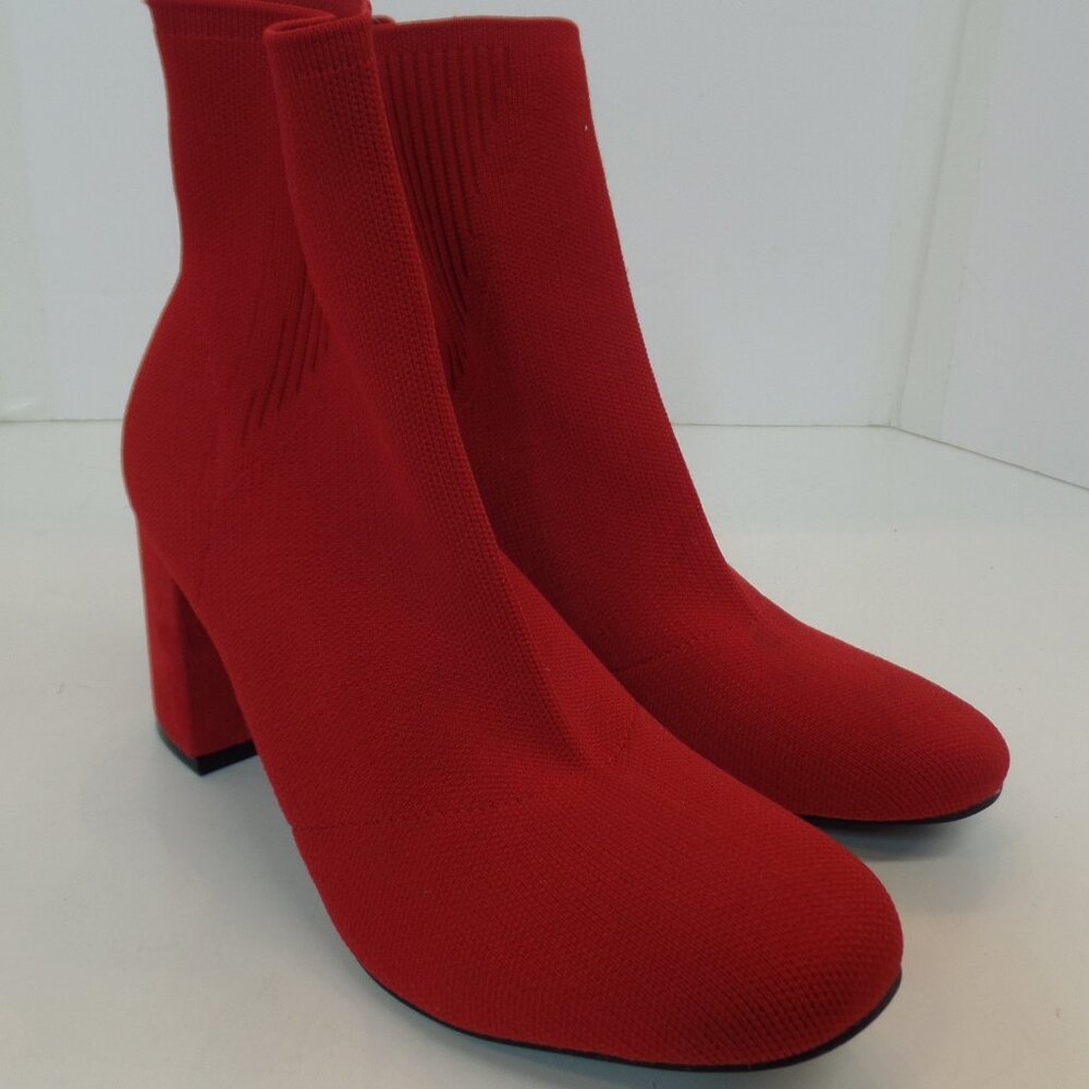 MIA Red Ankle Boot sz 9 Textile Materials Stretchy Weaved Pattern Suede 3" Heels